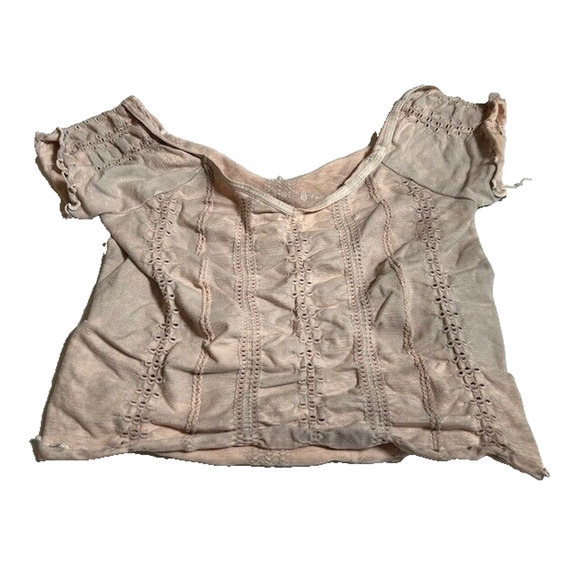 Free People Movement Top Short Sleeves Embroidered Eyelet Cropped Pink XS/S - Picture 1 of 4